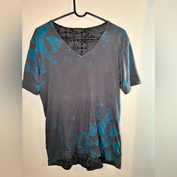 Diesel Black Gold Tops - Diesel Black Gold RARE M V-Neck Graphic Tee Distressed Blue Gray Y2K Streetwear